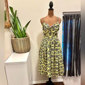 Unique Vintage Yellow and Blue rockabilly swing dress